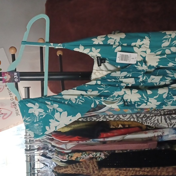 34. Torrid Teal/White Asymmetrical Floral Midi Dress - Picture 2 of 2